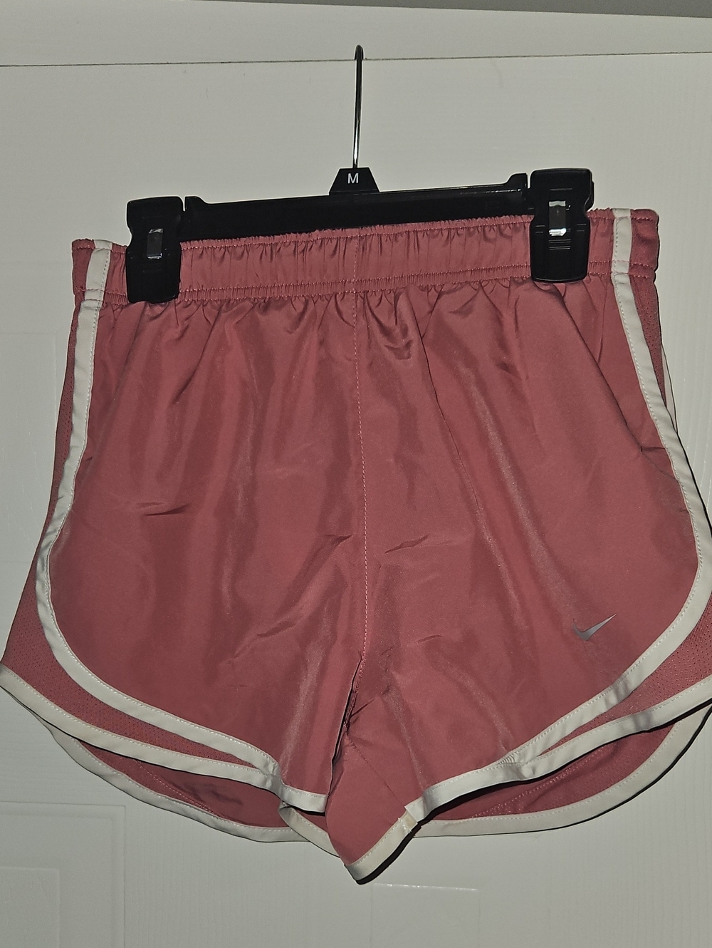 Nike Women's Rose Pink Athletic Shorts with White Trim